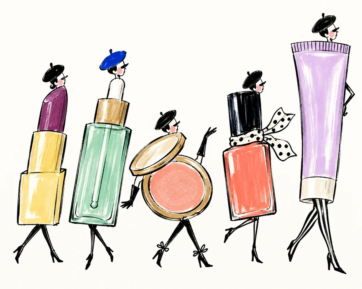 Playful cosmetic bottles and tubes with tiny legs